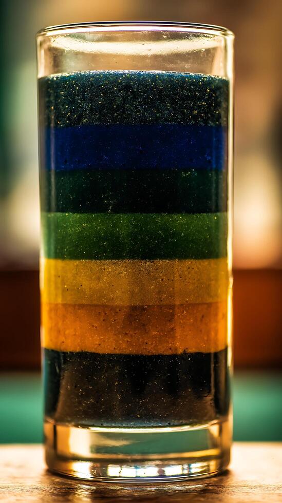A Layered Drink with Vibrant Colors and Sparkling Details. photo