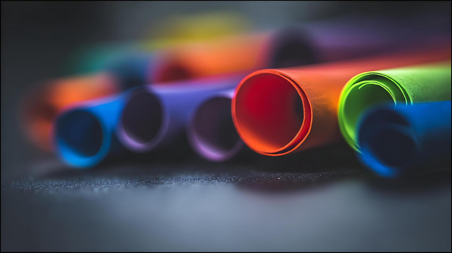 Colorful paper rolls arranged in a captivating, softly focused display. photo