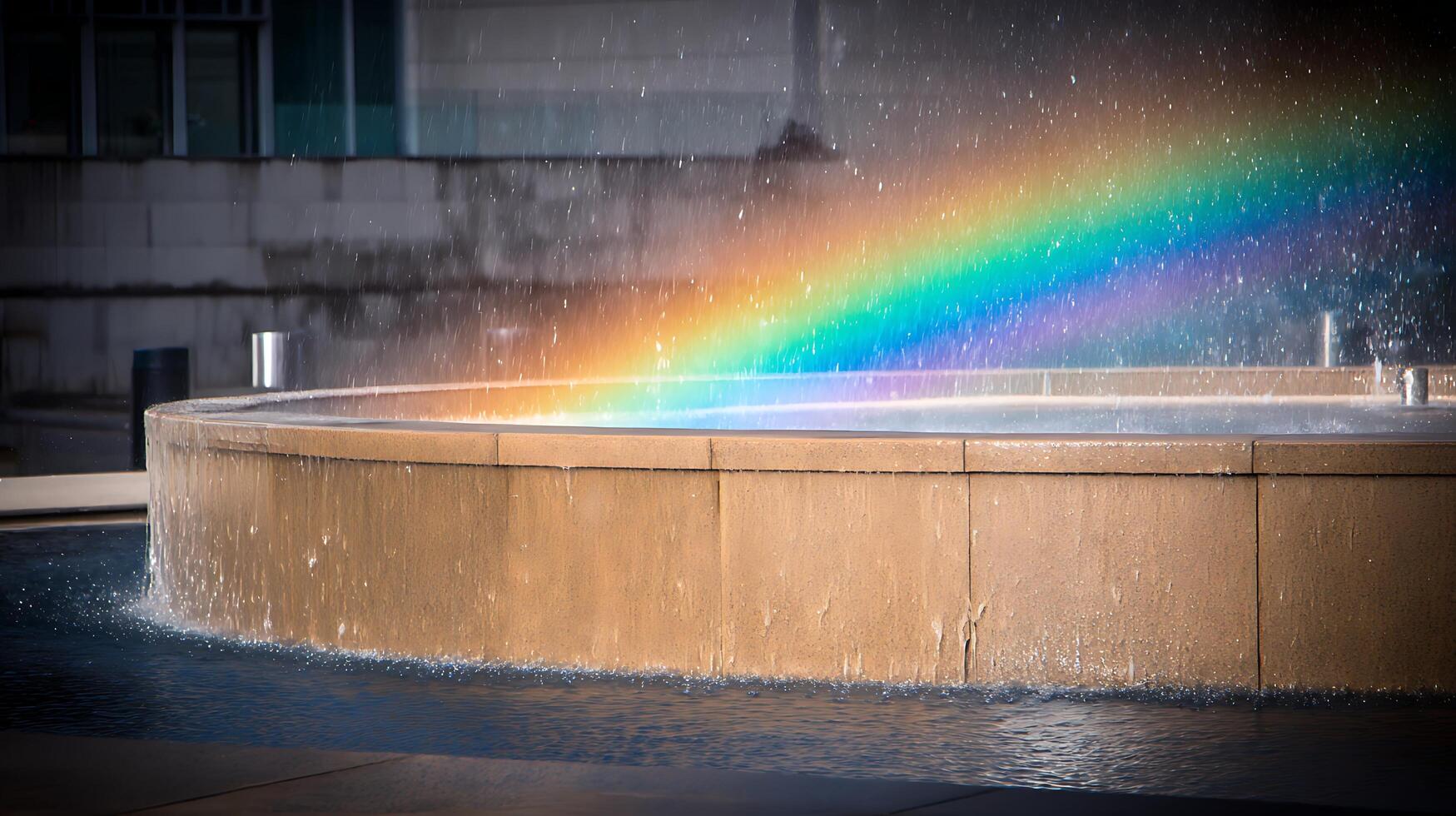 City Fountain Creates a Natural Rainbow in the Water Spray. photo
