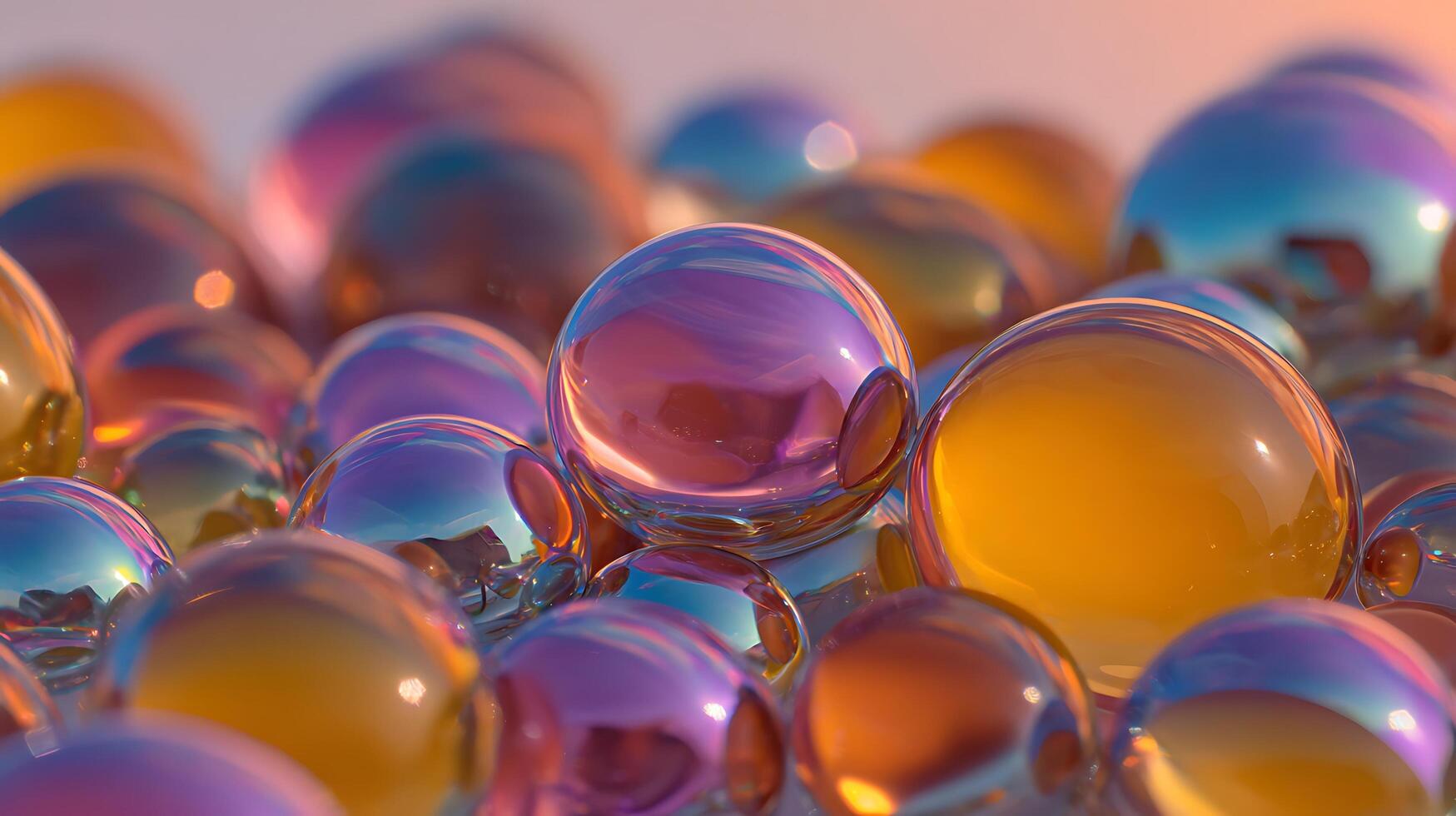 Close up of colorful iridescent liquid spheres with soft light. photo