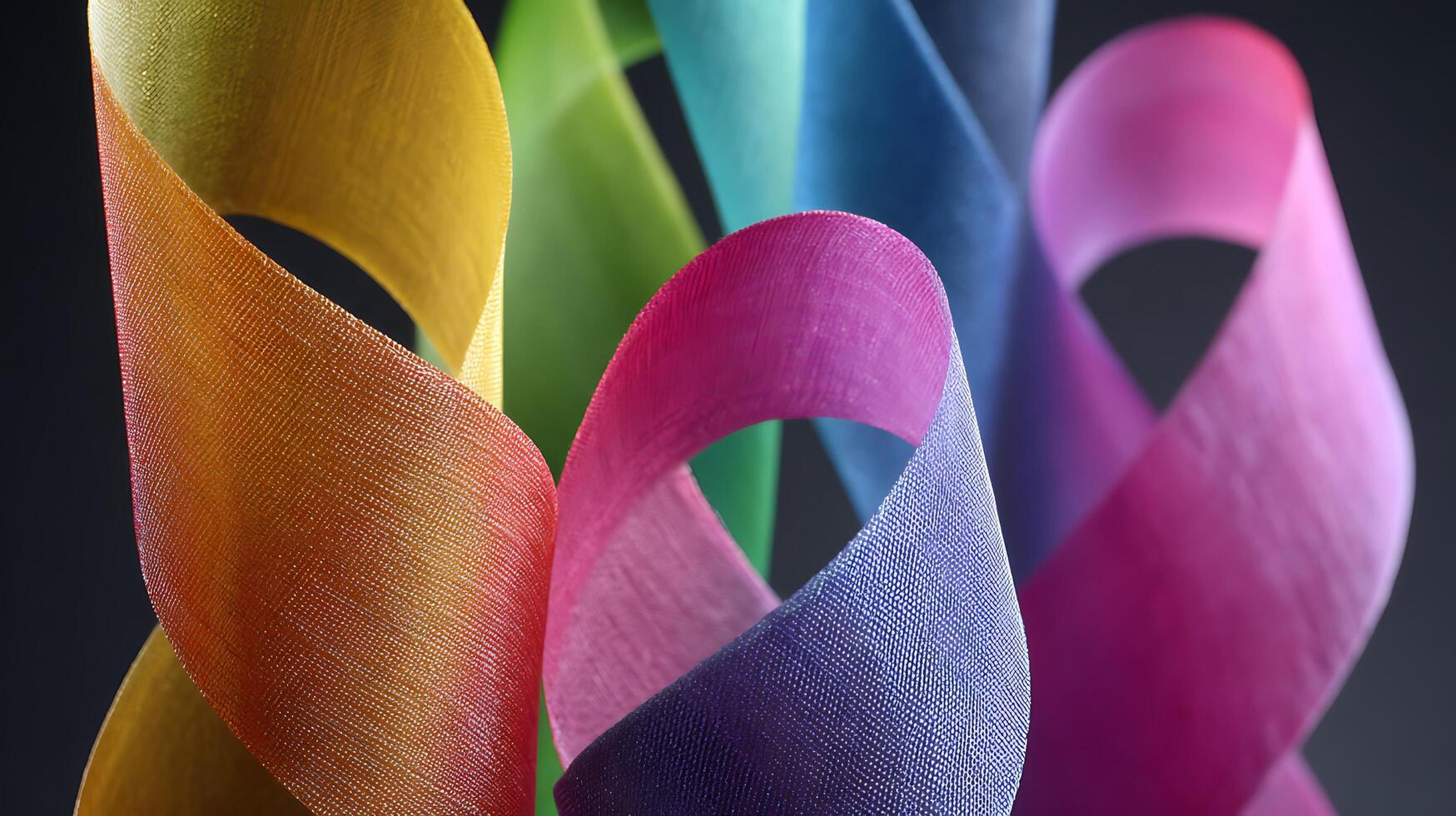 Vibrant Ribbons Create a Rainbow of Textured Colors on a Dark Background. photo