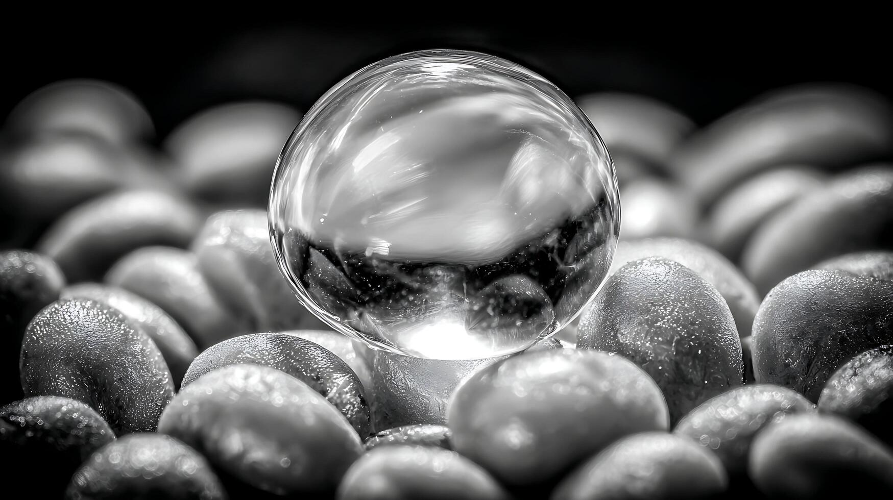 Crystal Clear Orb Reflects World on Textured Surface. photo