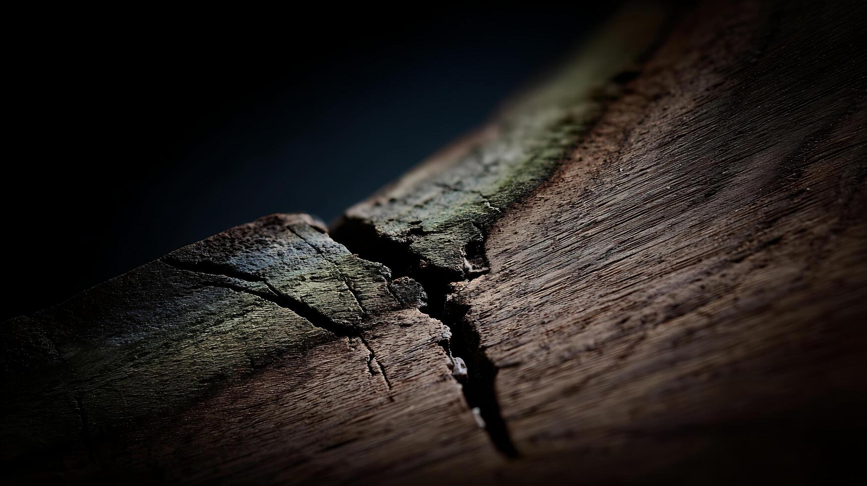 Detailed Close Up of Weathered Wood Texture with Deep Crack. photo
