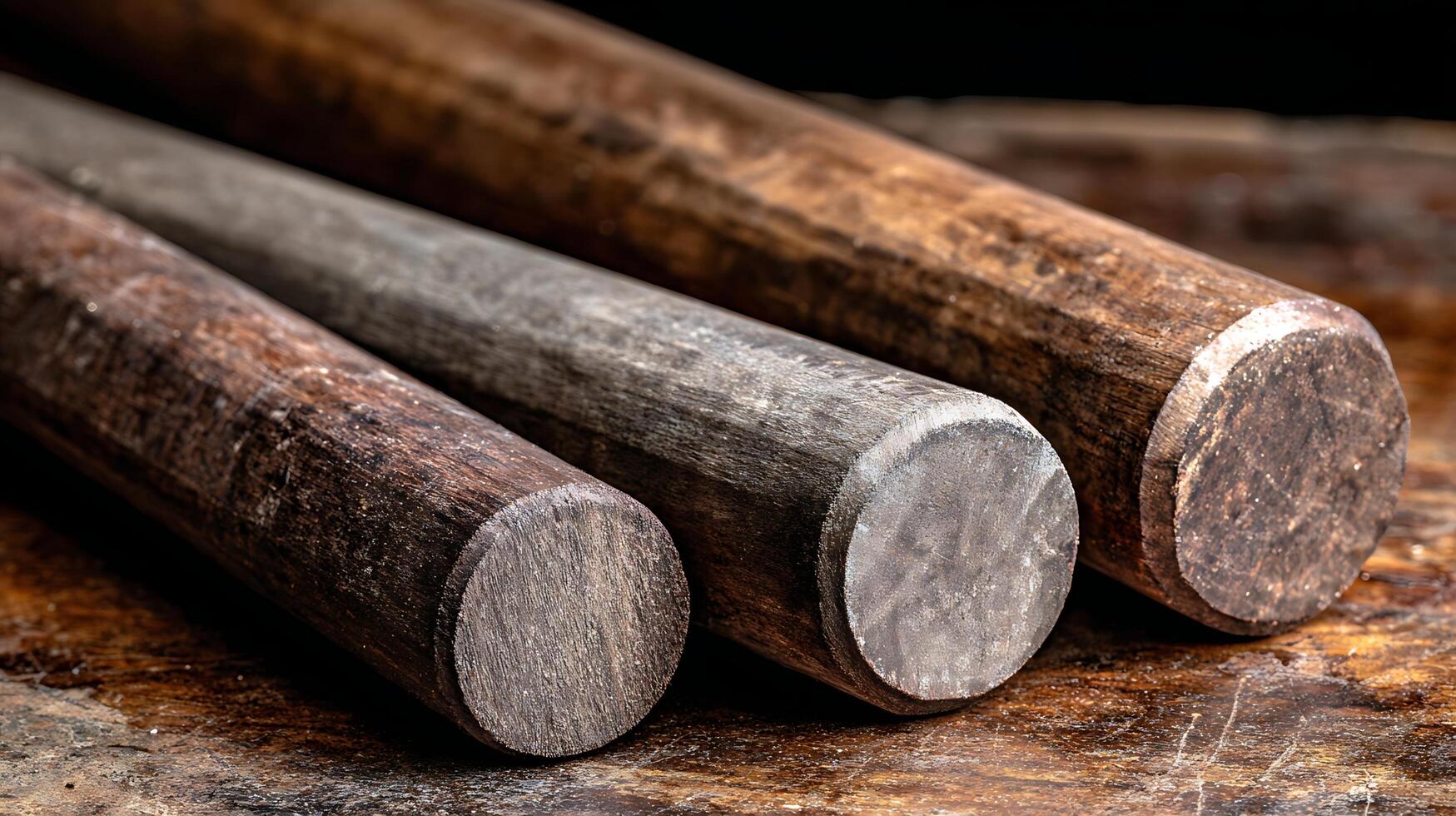 Rough Wooden Rods Lying on a Textured Surface. photo