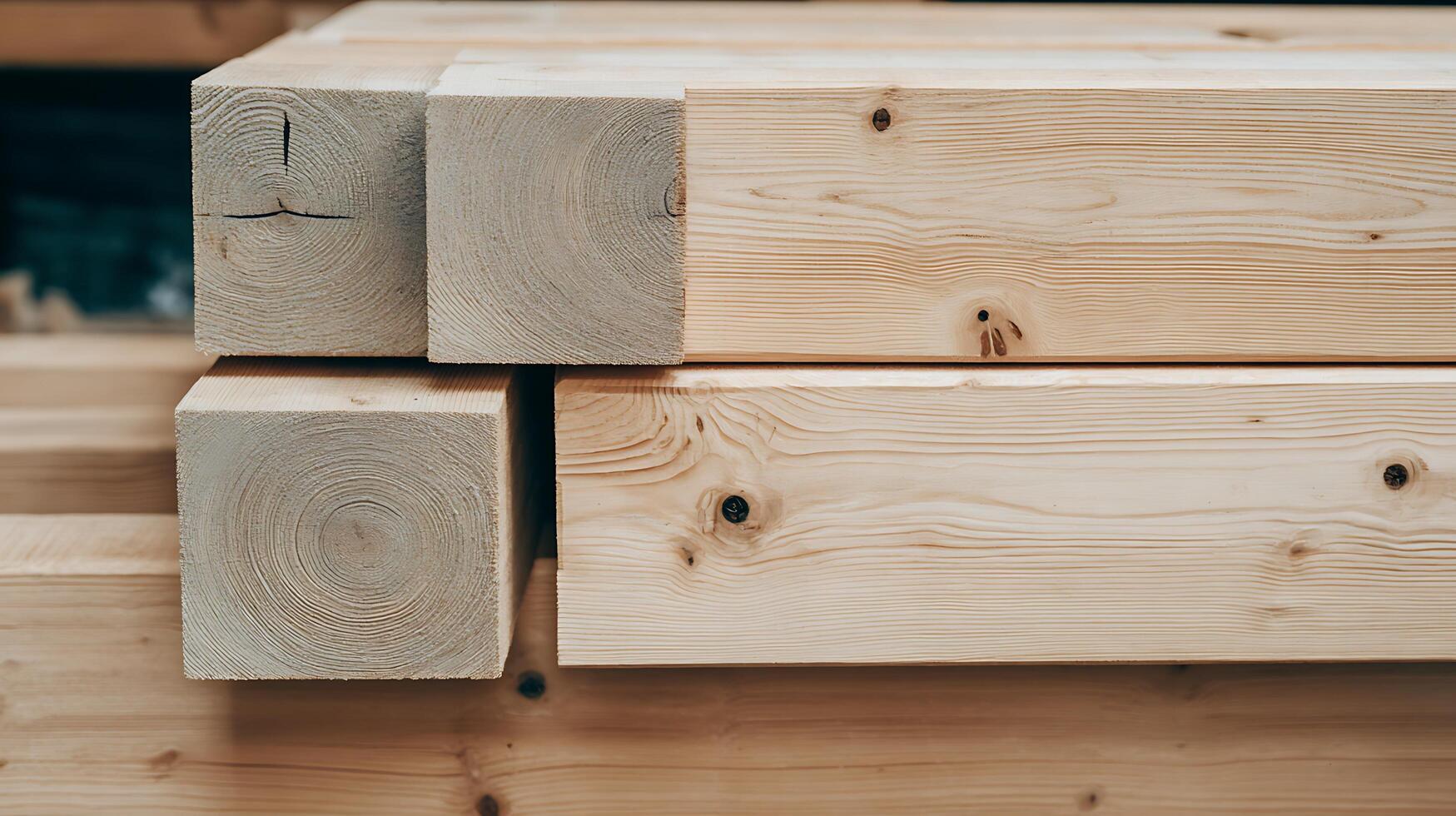 Stacked Timber Beams With Natural Wood Grain Texture. photo