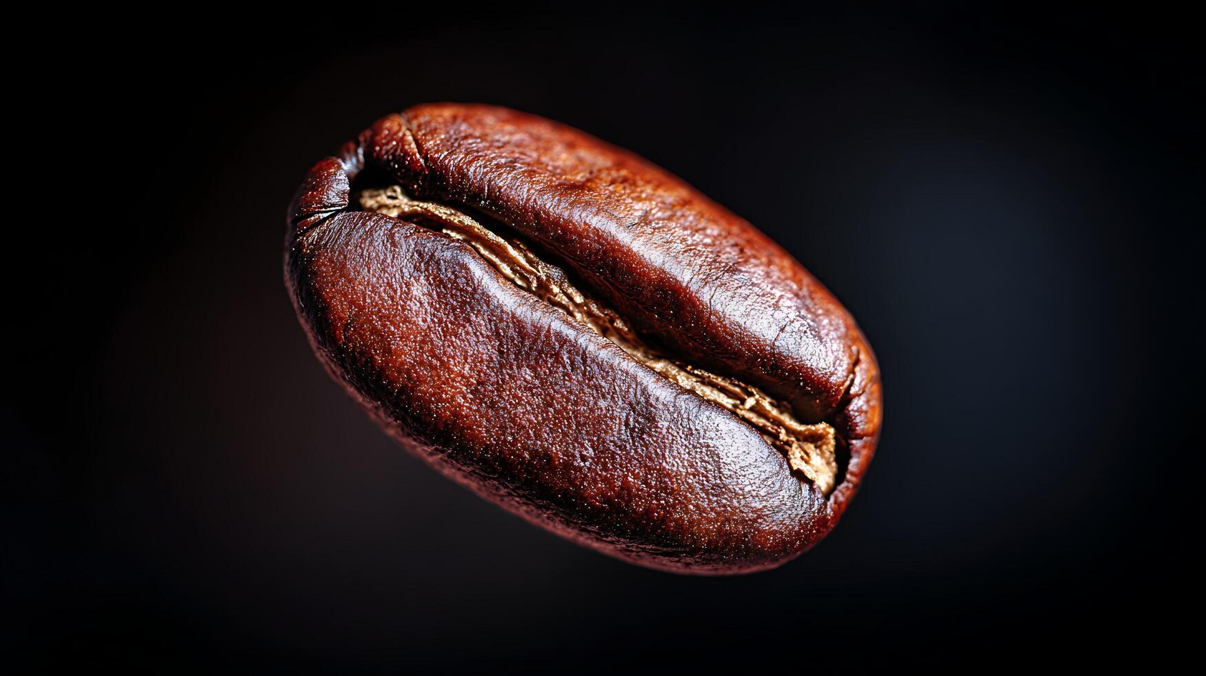 Macro View of a Single Roasted Coffee Bean Against a Dark Background. photo