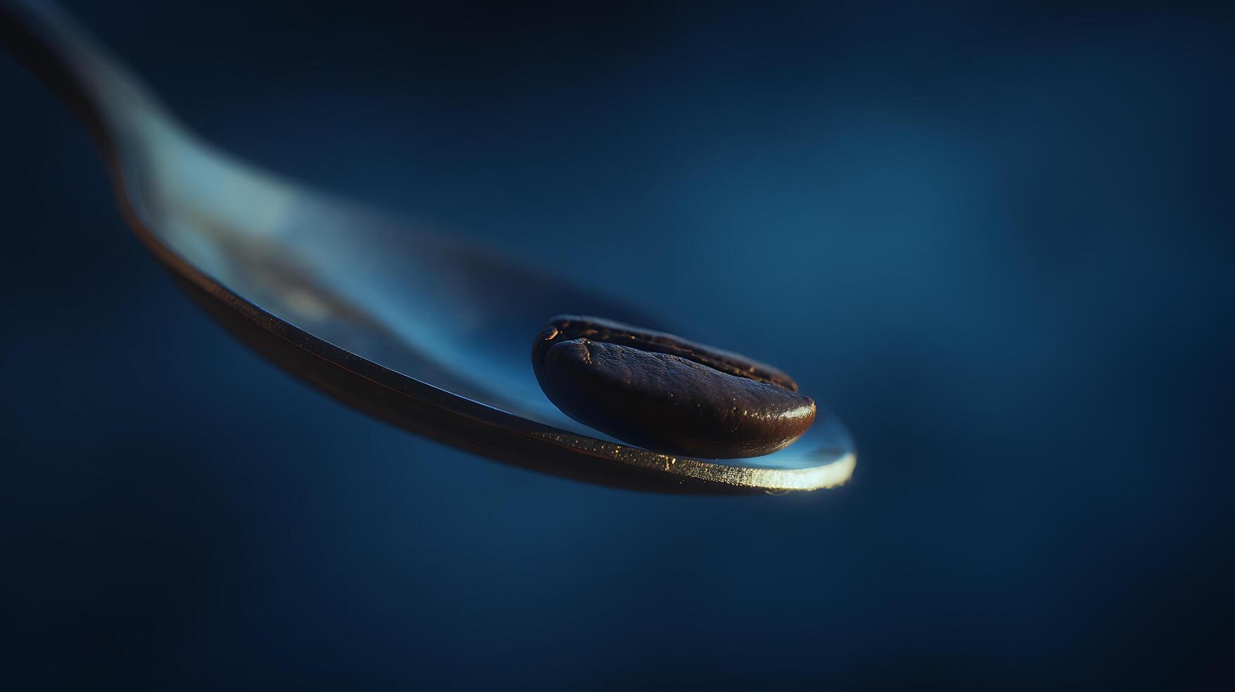A Single Roasted Coffee Bean Gleaming on a Spoon photo