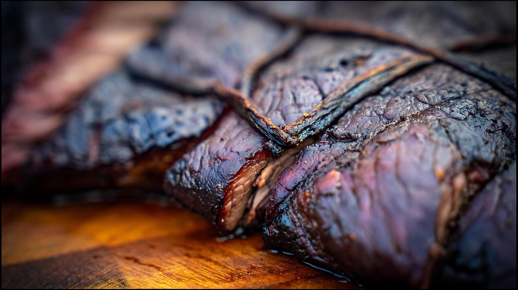 Mouthwatering Smoked Brisket Close Up With Rich Texture and Flavor. photo
