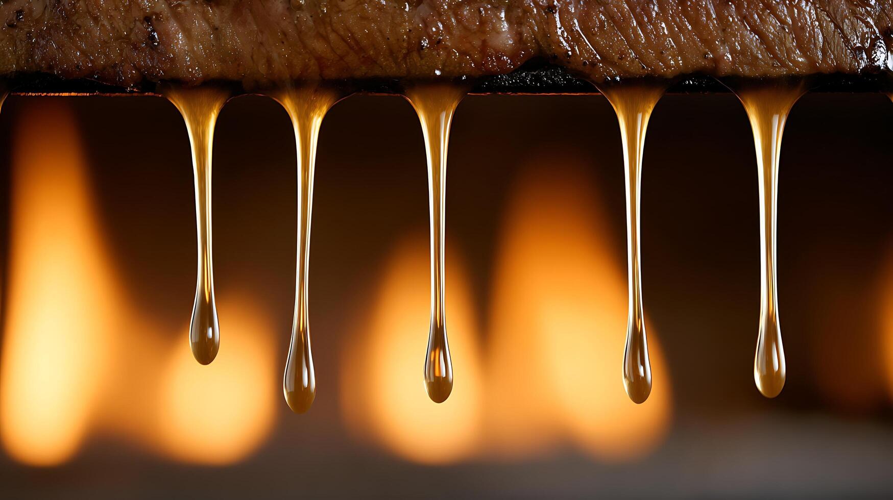 Delicious Golden Syrup Dripping Slowly with Warm Fire Background. photo