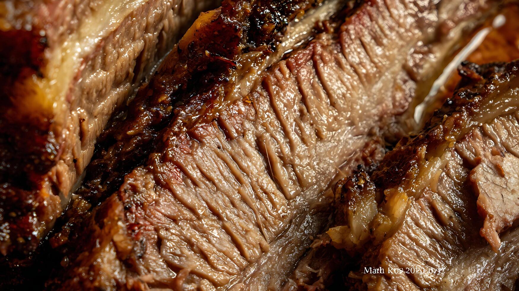 Deliciously Cooked Juicy Beef Brisket Close Up View. photo