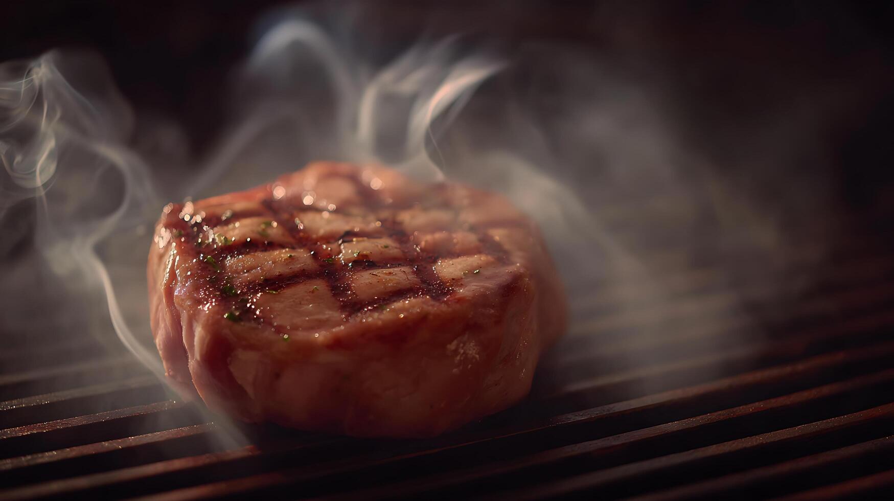 Sizzling Steak on the Grill with Wisps of Smoke. photo