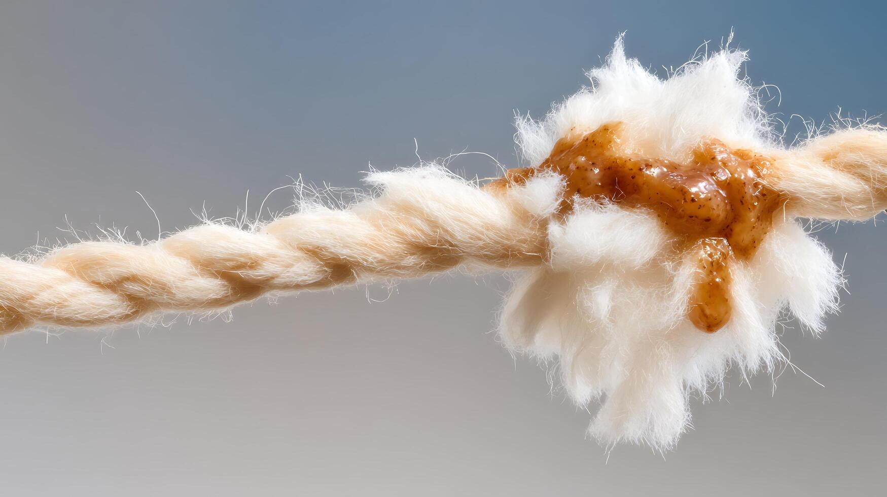 Close Up Macro of a Thick Rope Frayed and Covered in Sticky Sap. photo