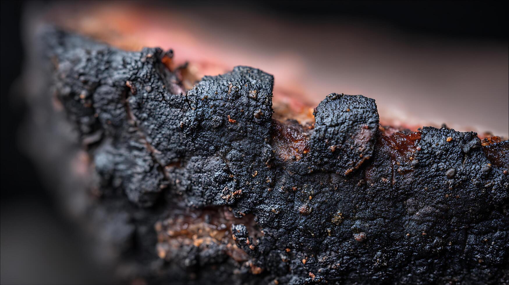 Macro View of Perfectly Cooked Dark and Savory Meat Bark. photo