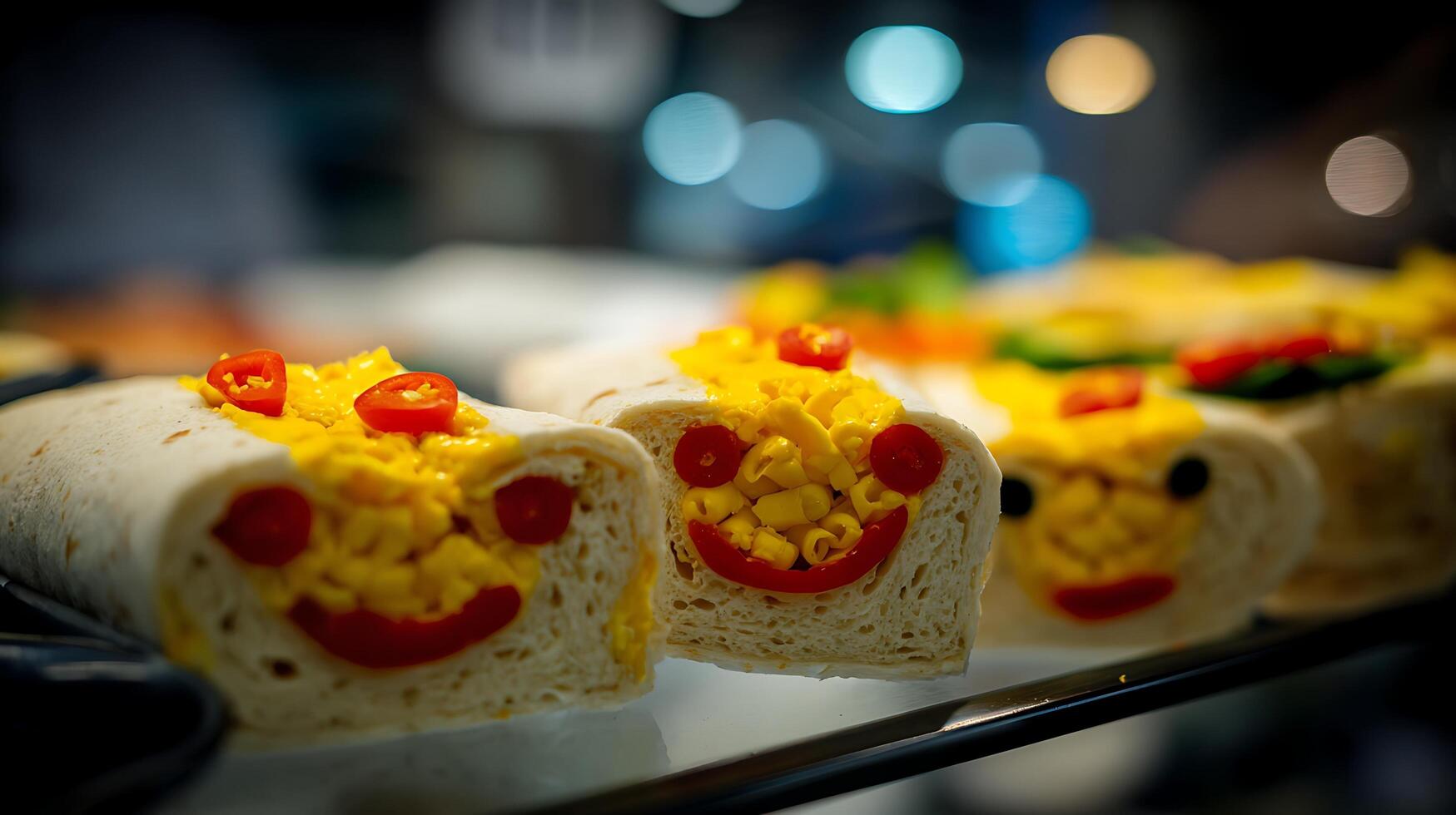 Fun and Tasty Wraps Decorated Like Smiley Faces for Kids. photo