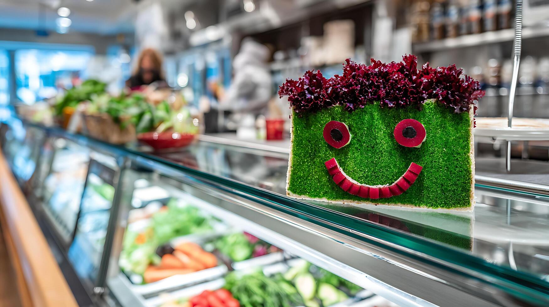 Happy Face Sandwich with Fresh Greens in a Store Display. photo