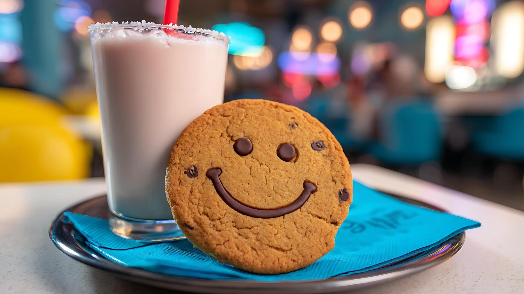 Sweet Treat Smile Chocolate Chip Cookie and Milkshake Delight. photo