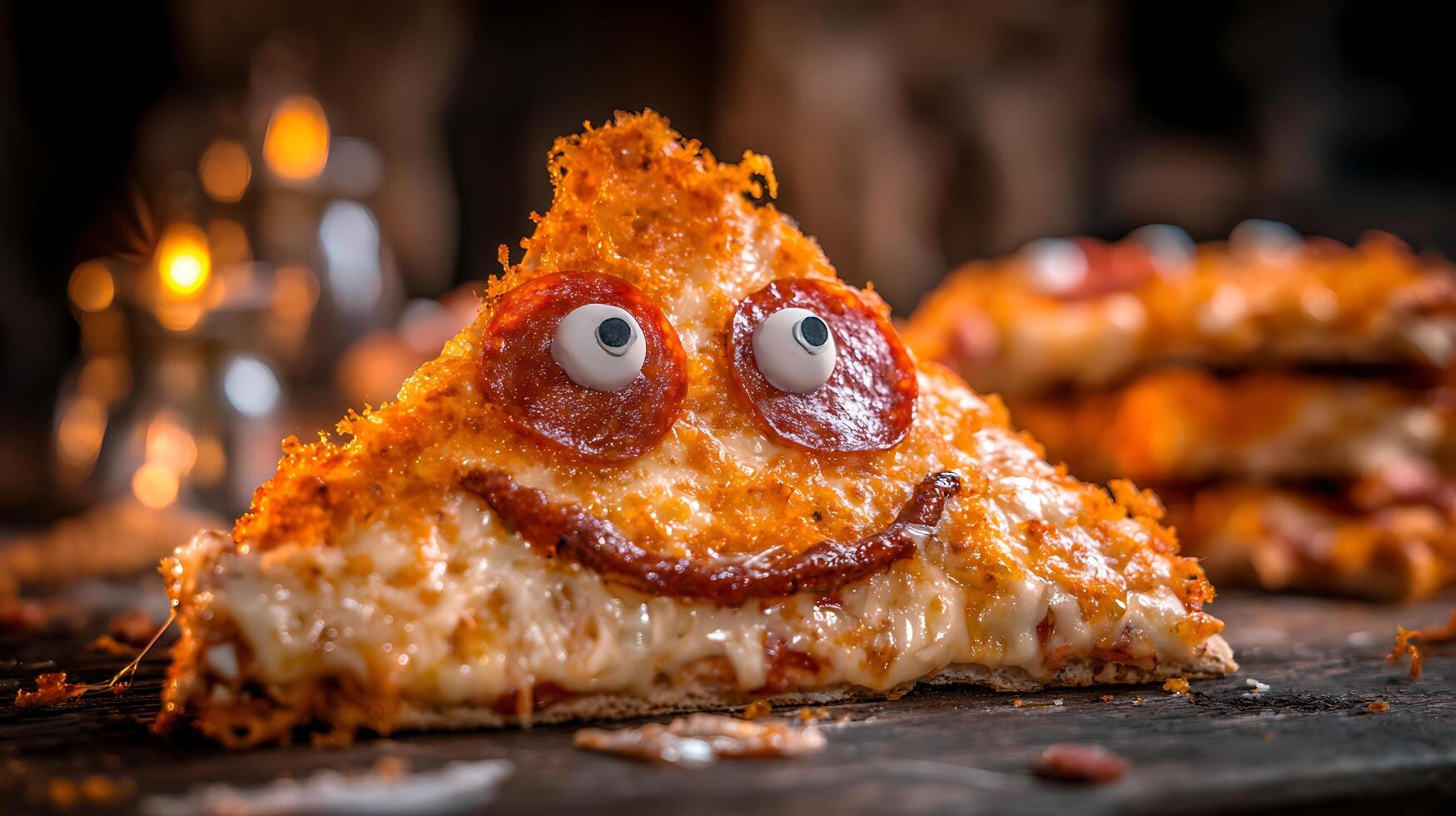 Joyful Pizza Slice Grins with Pepperoni and Melted Cheese. photo