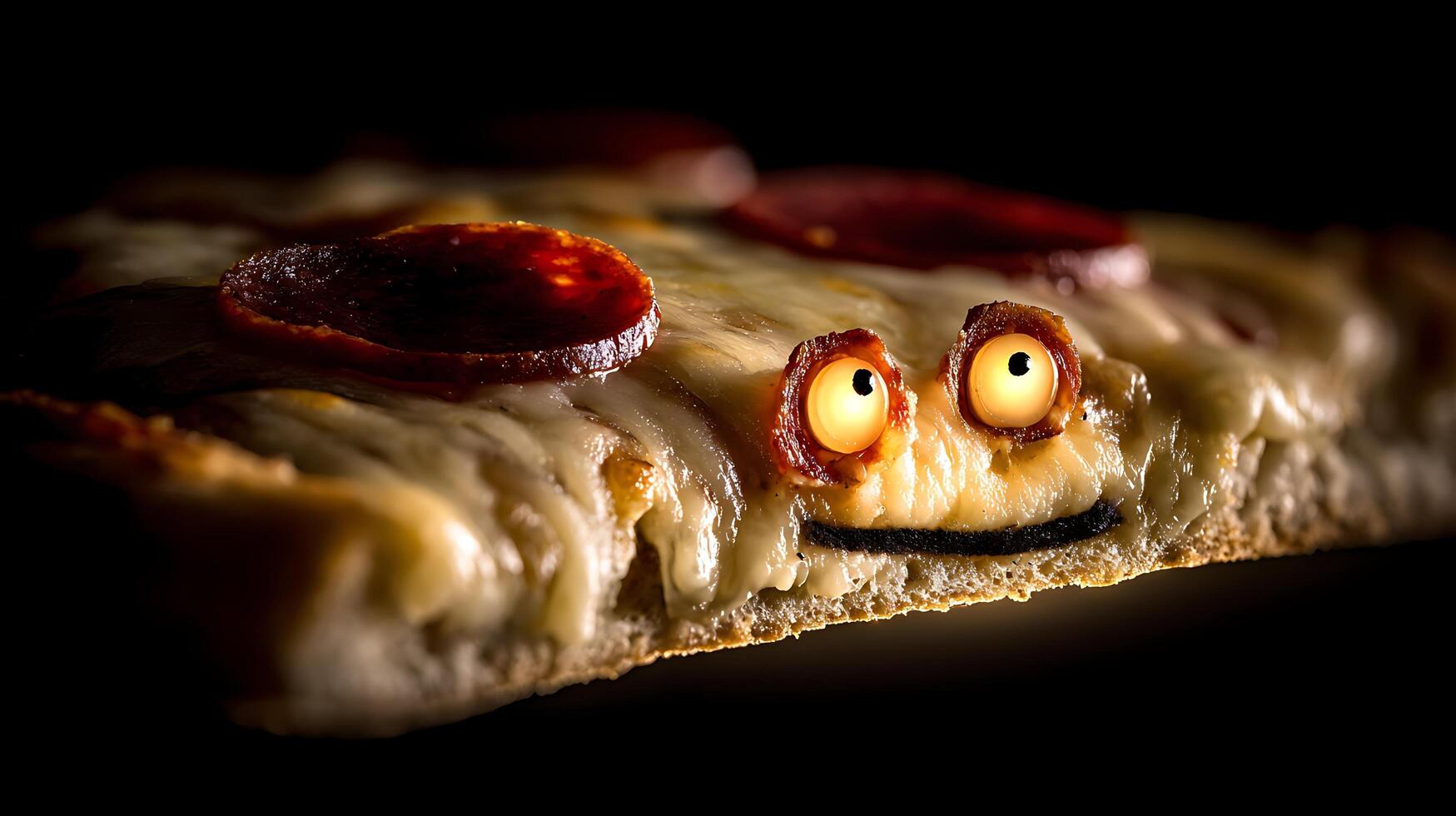 Pizza with a Funny Face Looking Out at the Audience photo