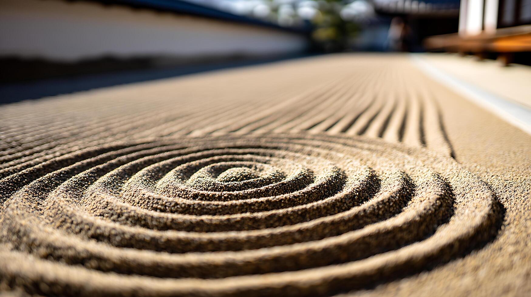 Zen Garden Sand Patterns A Peaceful Japanese Meditation Experience. photo