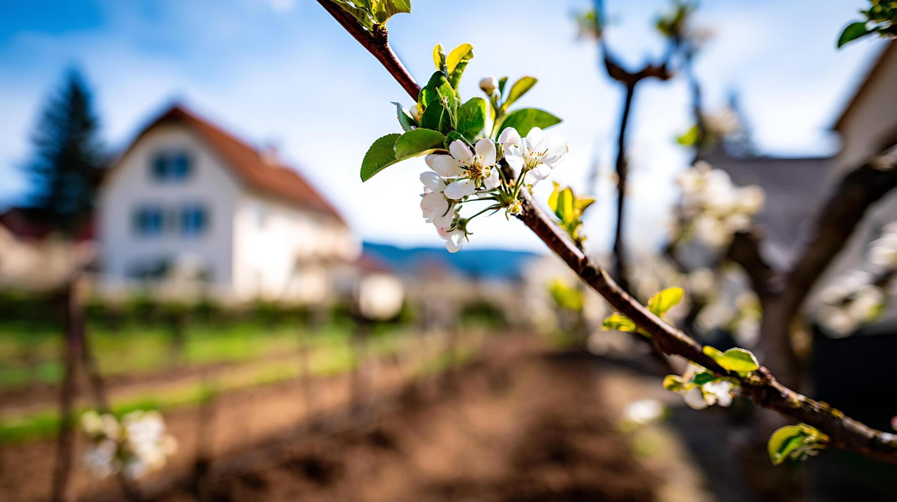 Delicate Apple Blossoms Signal Spring's Arrival in the Countryside. photo
