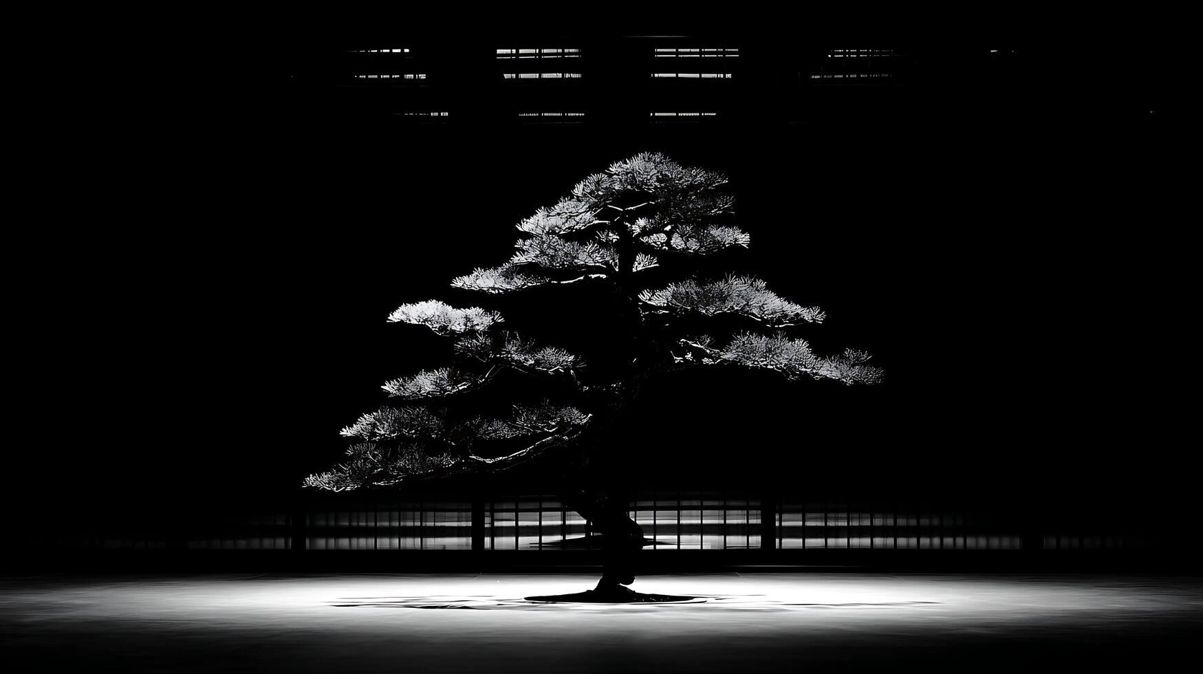 Lone Pine Tree Stands Tall in Dramatic Spotlight. photo