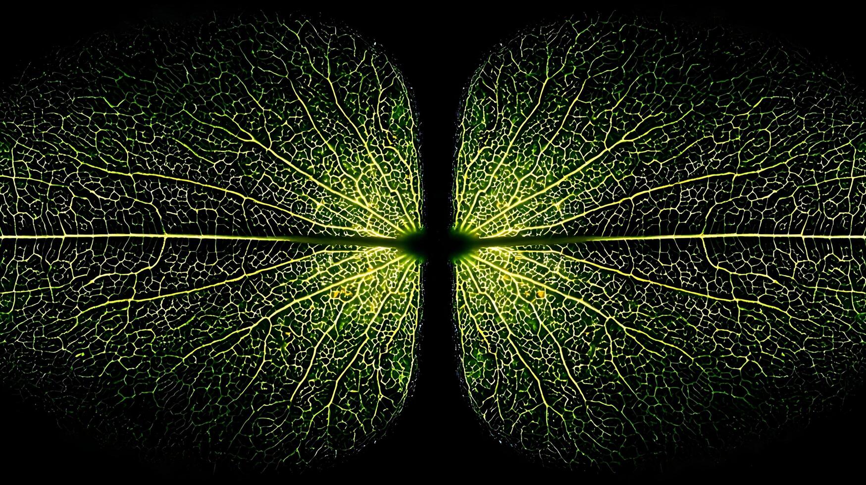 Luminescent Leaf Veins Creating a Symmetric Green Energy Pattern. photo