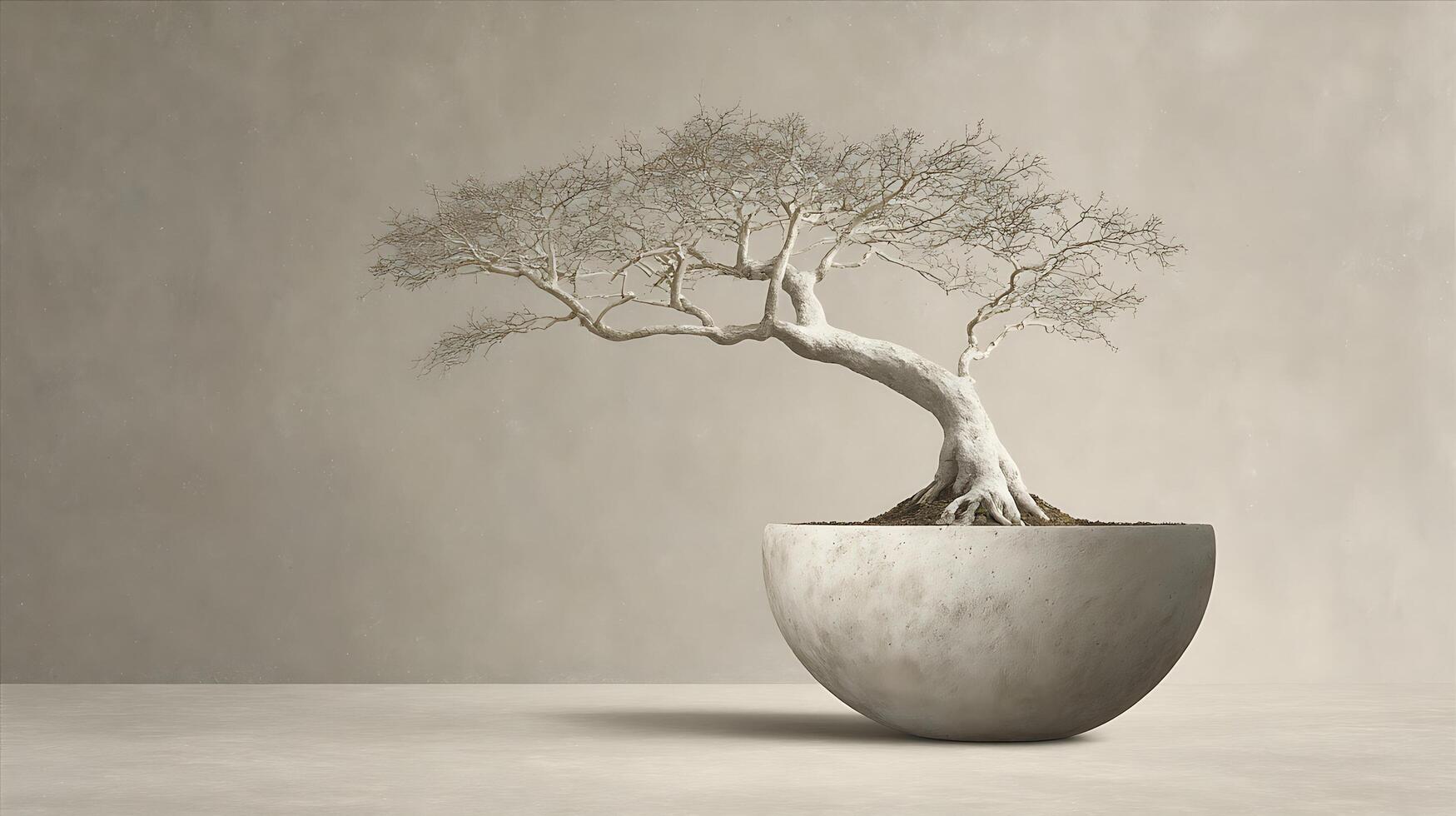 Elegant Bare Tree in Minimalist Concrete Pot. photo