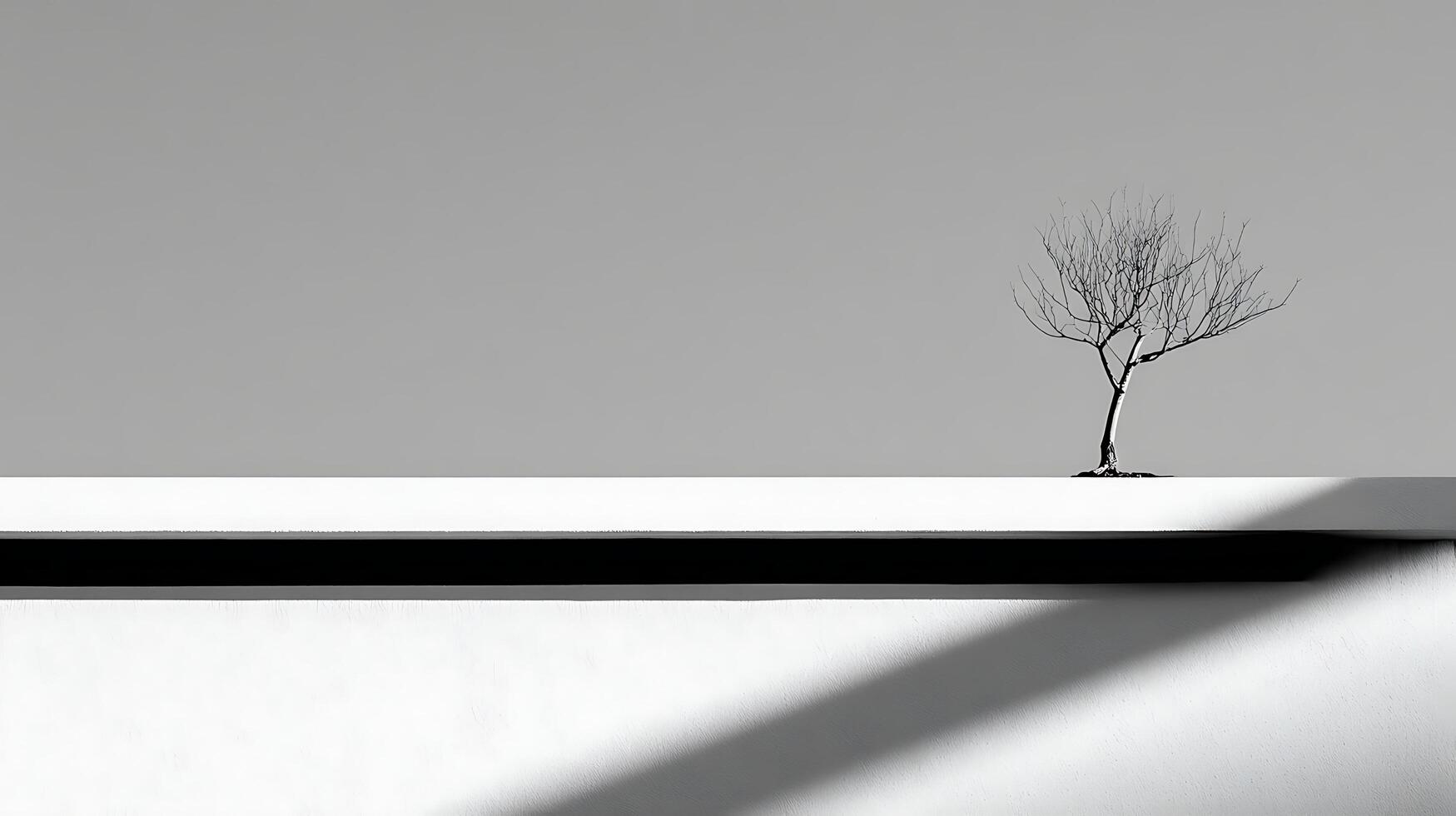 Minimalist bare tree silhouetted against a stark gray sky. photo