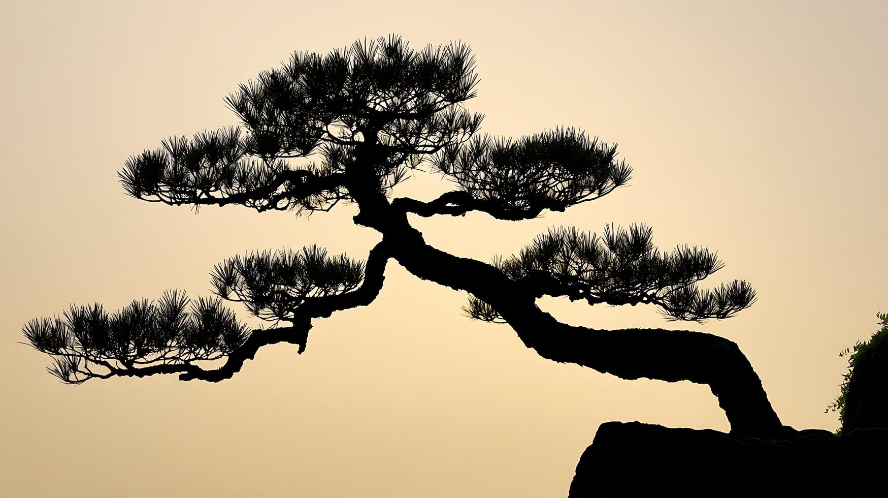 Serene Silhouette of a Majestic Pine Tree Against a Soft Sky. photo