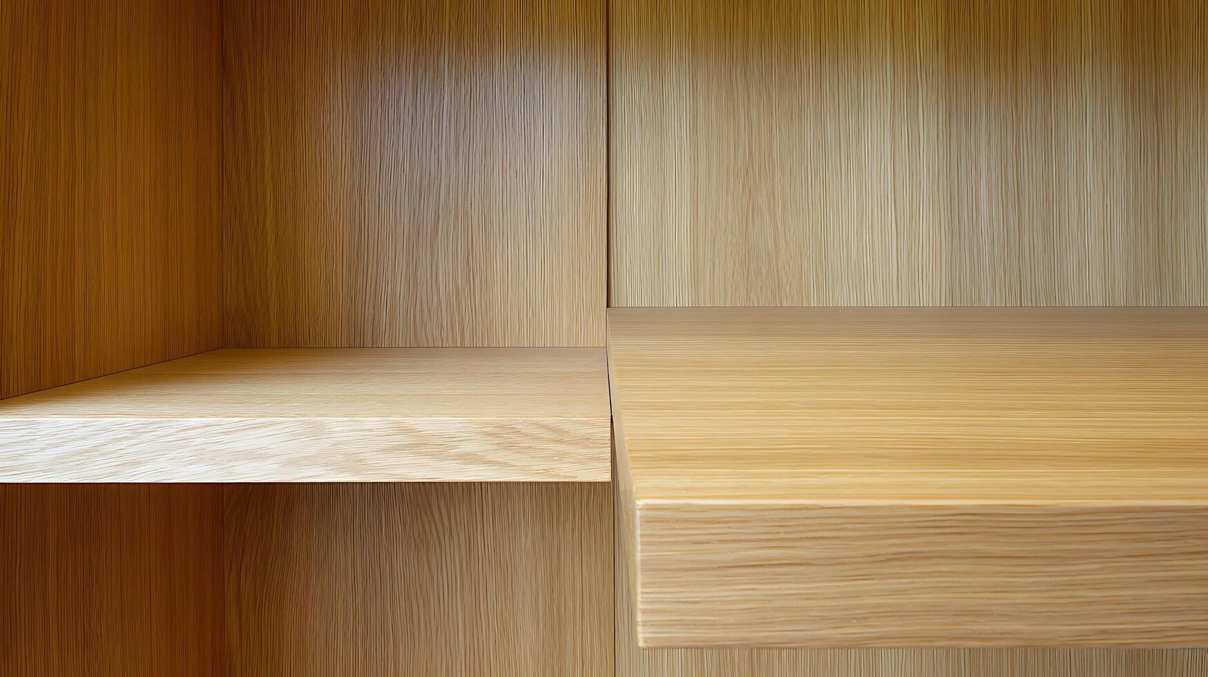 Clean Wooden Shelves and Background Displaying Natural Grain Patterns. photo
