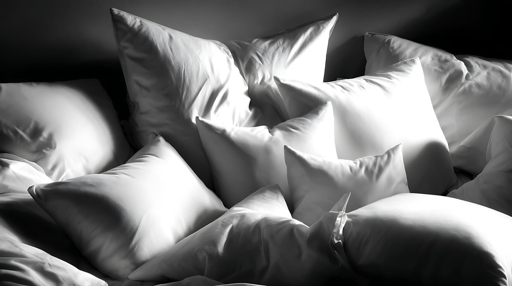 Luxurious White Pillows on a Comfortable Bed Creating a Serene Atmosphere. photo