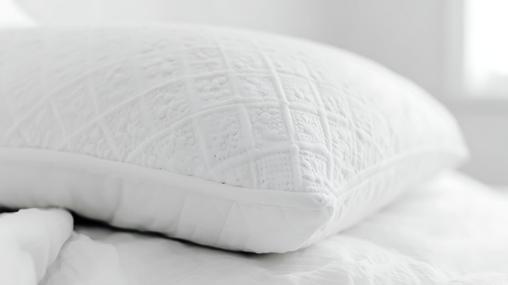 Soft White Pillow Resting on Crisp Clean Bed Sheets. photo
