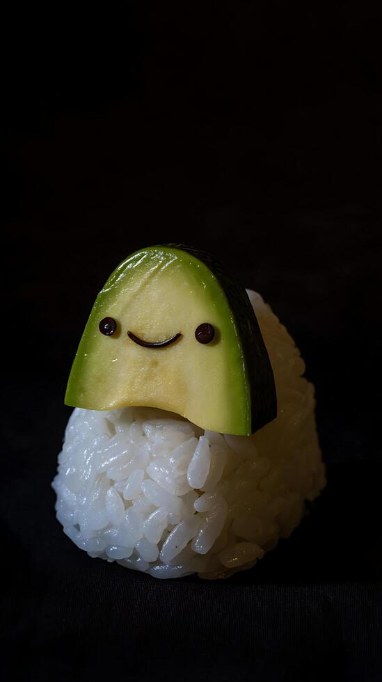 Adorable Rice Ball with Avocado Face and Cute Smile. photo