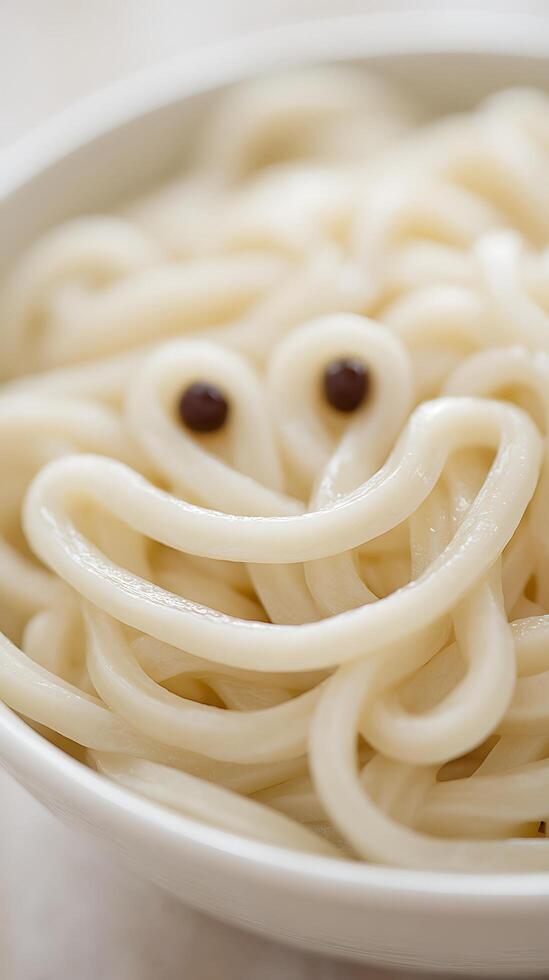 Delicious Udon Noodles Arranged into a Smiley Face photo