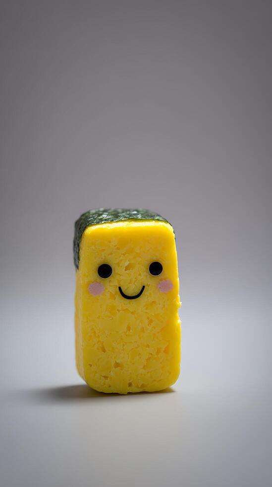 This Cute Smiling Cheese Block with Seaweed Hat is Adorable photo