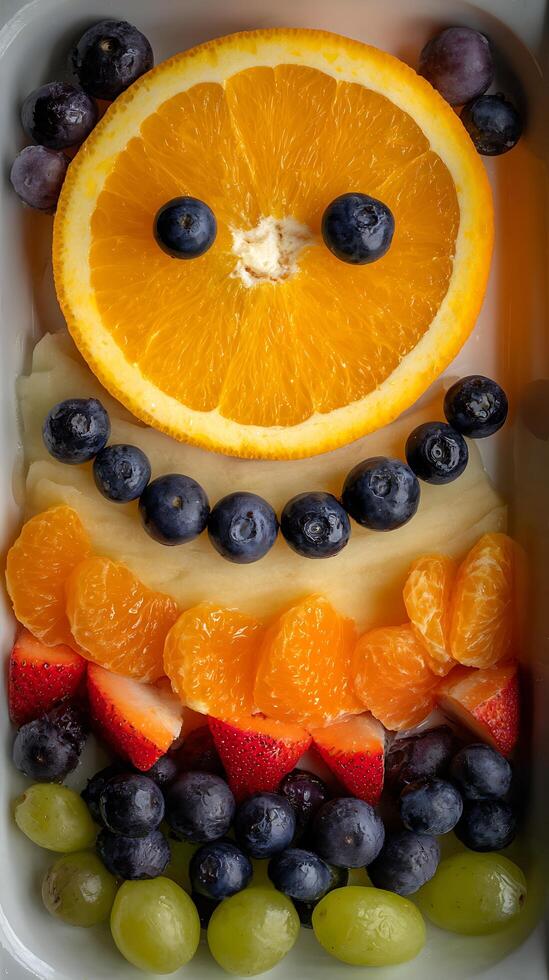 Happy Fruit Face Awaiting Your Delightful Spoon. photo
