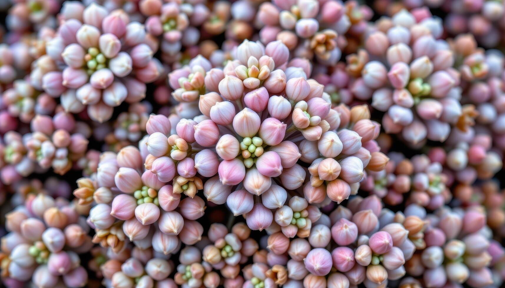 close up view of sedum clusters in dusty pinks forming geometric textures on a subtle light gray backdrop. photo