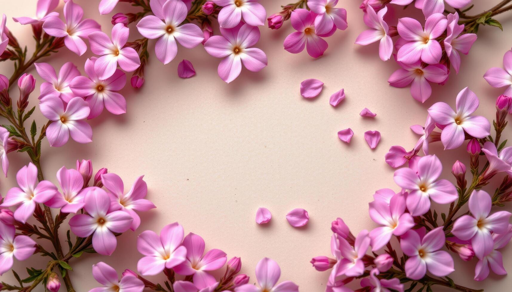 close up view of wild phlox flowers with five pointed petals arranged in harmony on a subtle cream backdrop. photo
