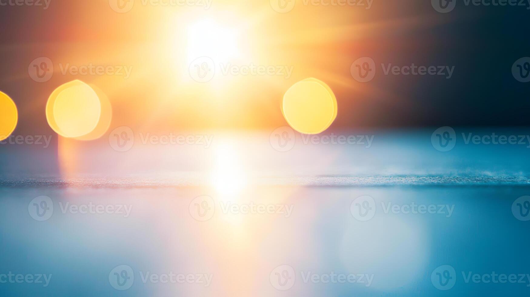Sunset Reflection on Teal Surface with Bokeh Lights photo