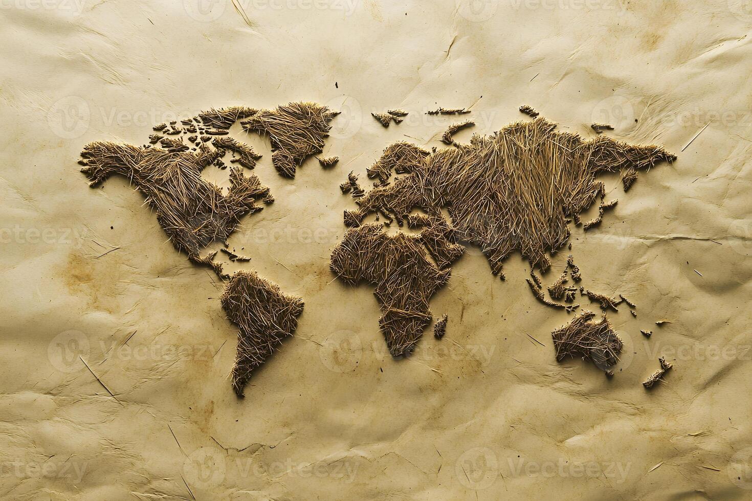 Artistic Representation of a World Map Created with Natural Materials and Earthy Textures photo