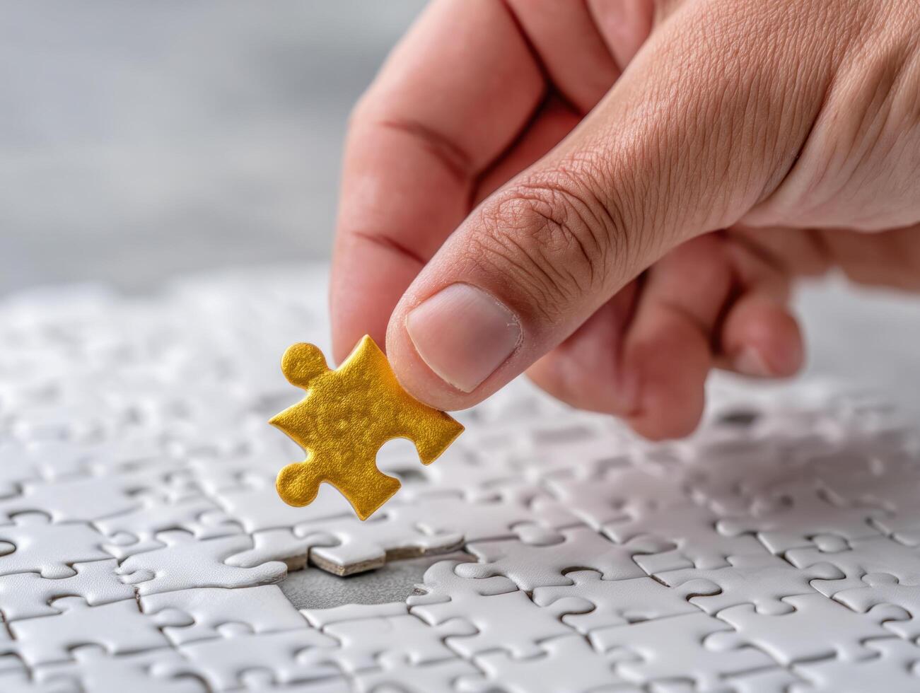 Puzzle piece Hand Yellow White Close up Connection Solution Game Finger Object Background Pattern Shape Leisure Hobby Activity Concept Idea Match photo