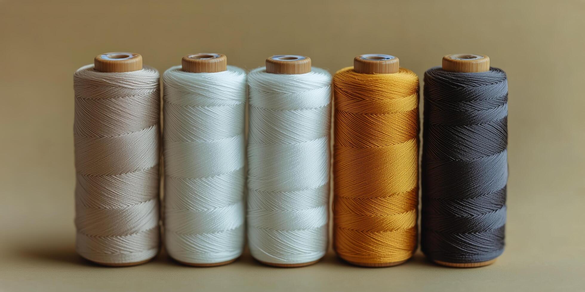 Colorful Spools of Thread Arranged on a Simple Background Showcasing Various Textures and Hues. photo