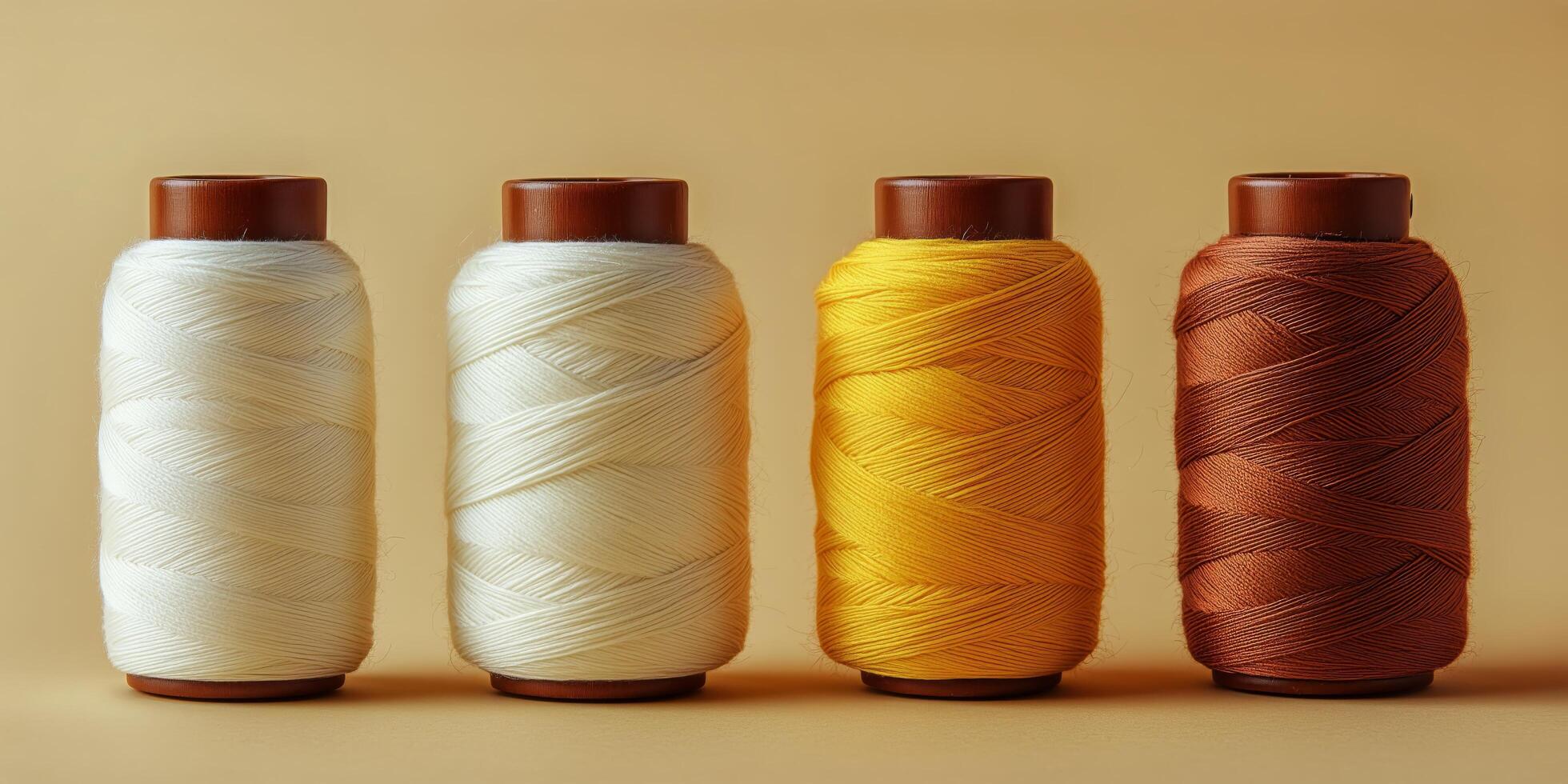 Colorful Spools of Thread Arranged on a Simple Background Showcasing Various Textures and Hues photo