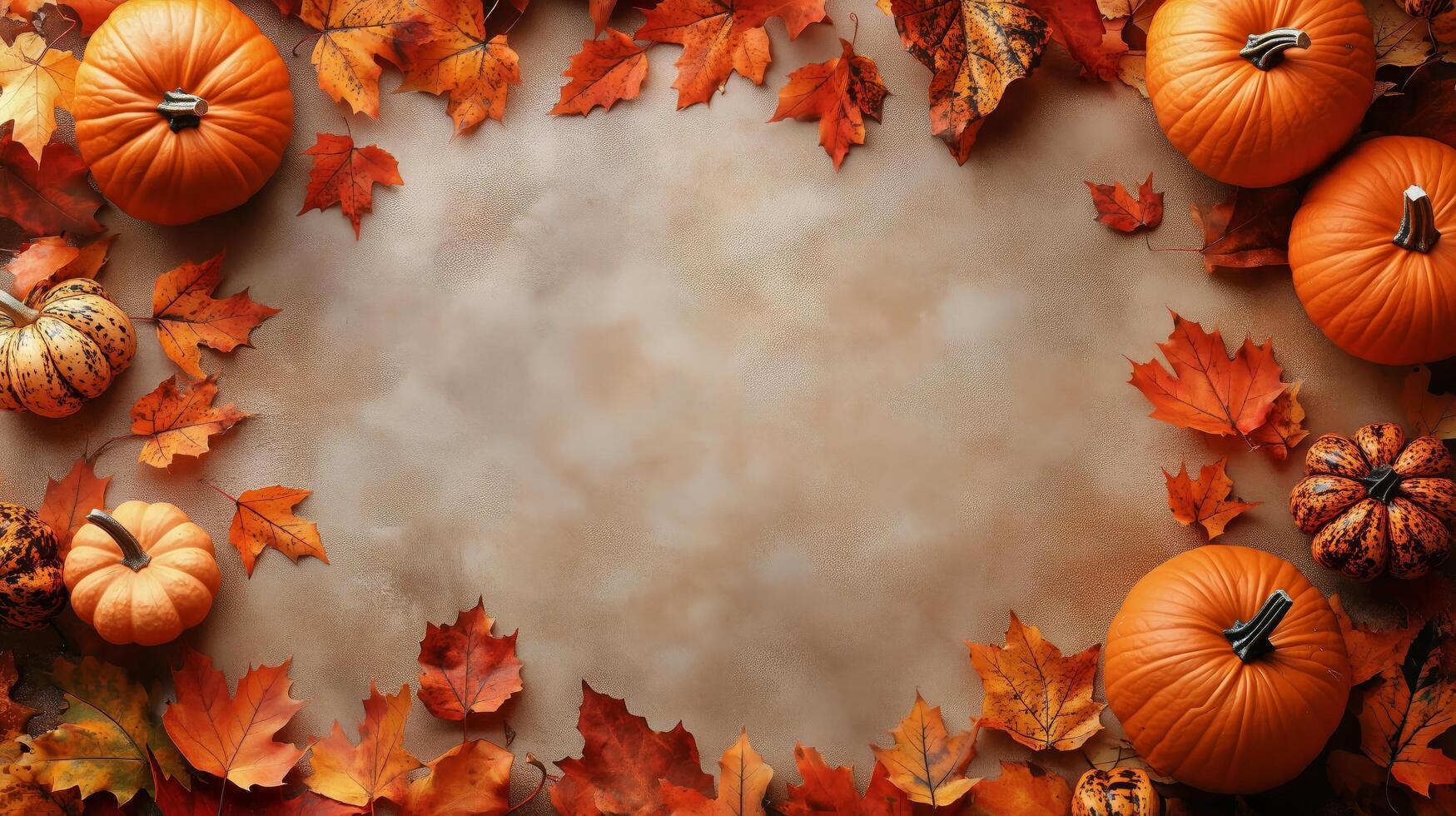 Autumn Decoration With Pumpkins and Colorful Leaves on a Neutral Background. photo