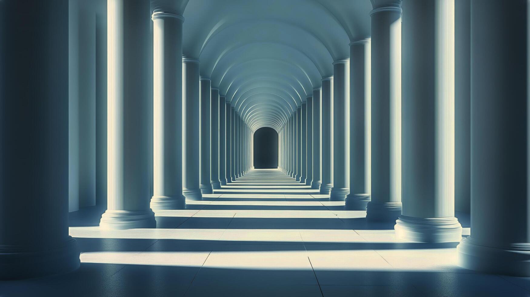 Columns and Light Create a Striking Perspective in Modern Architecture Hallway. photo