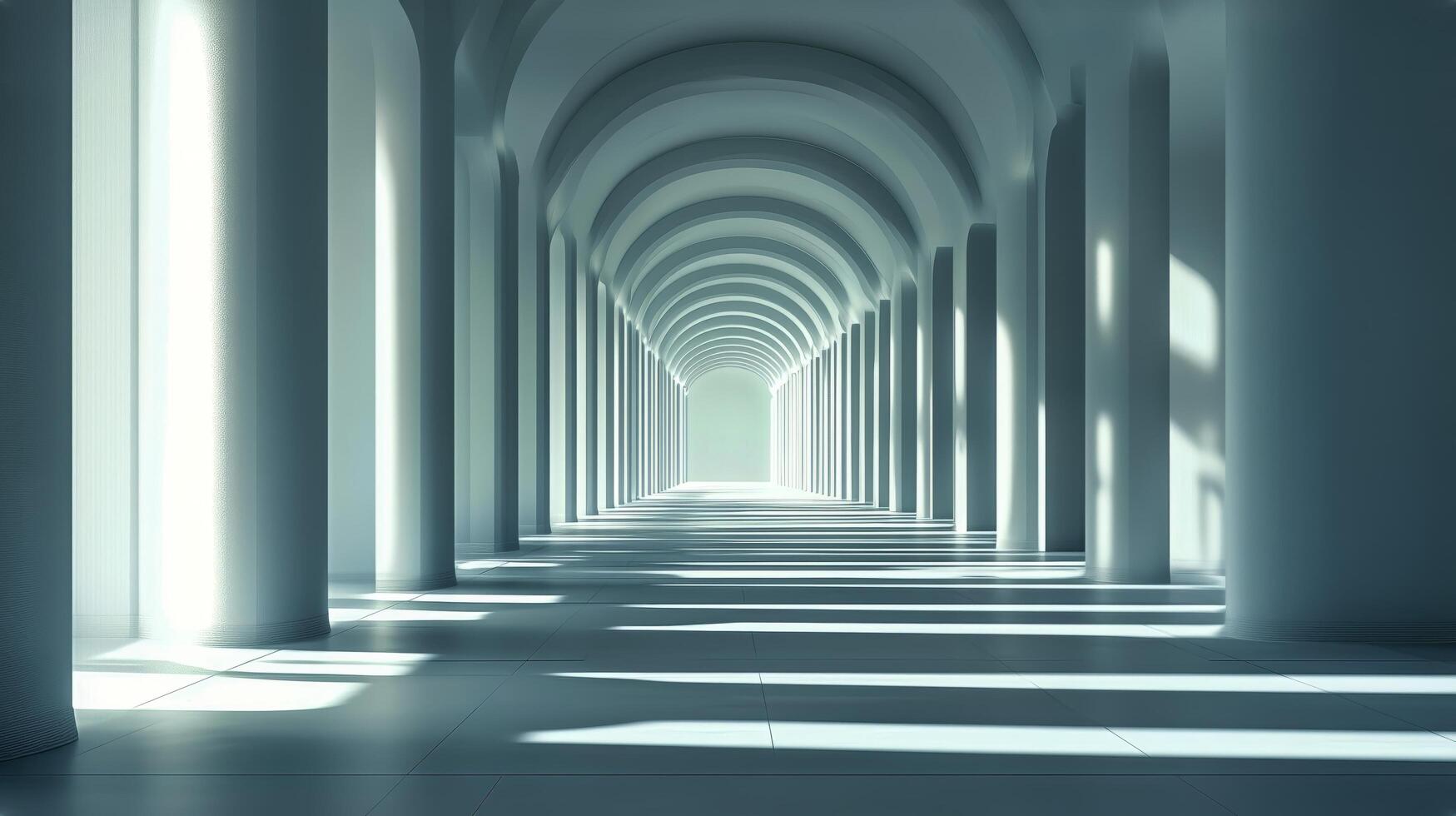 Bright Corridor With Arches and Columns Showcasing Light Patterns in a Modern Architecture Setting photo
