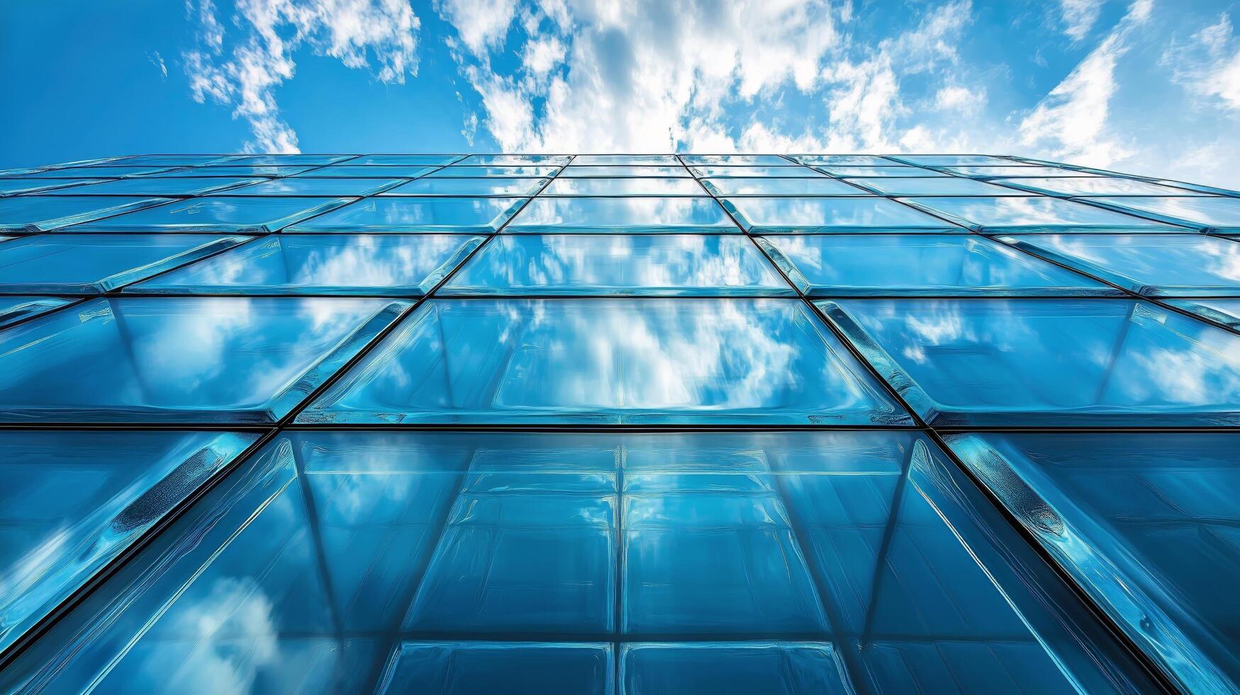 Glass Facade Reflects Sky and Clouds in Modern Architecture. photo