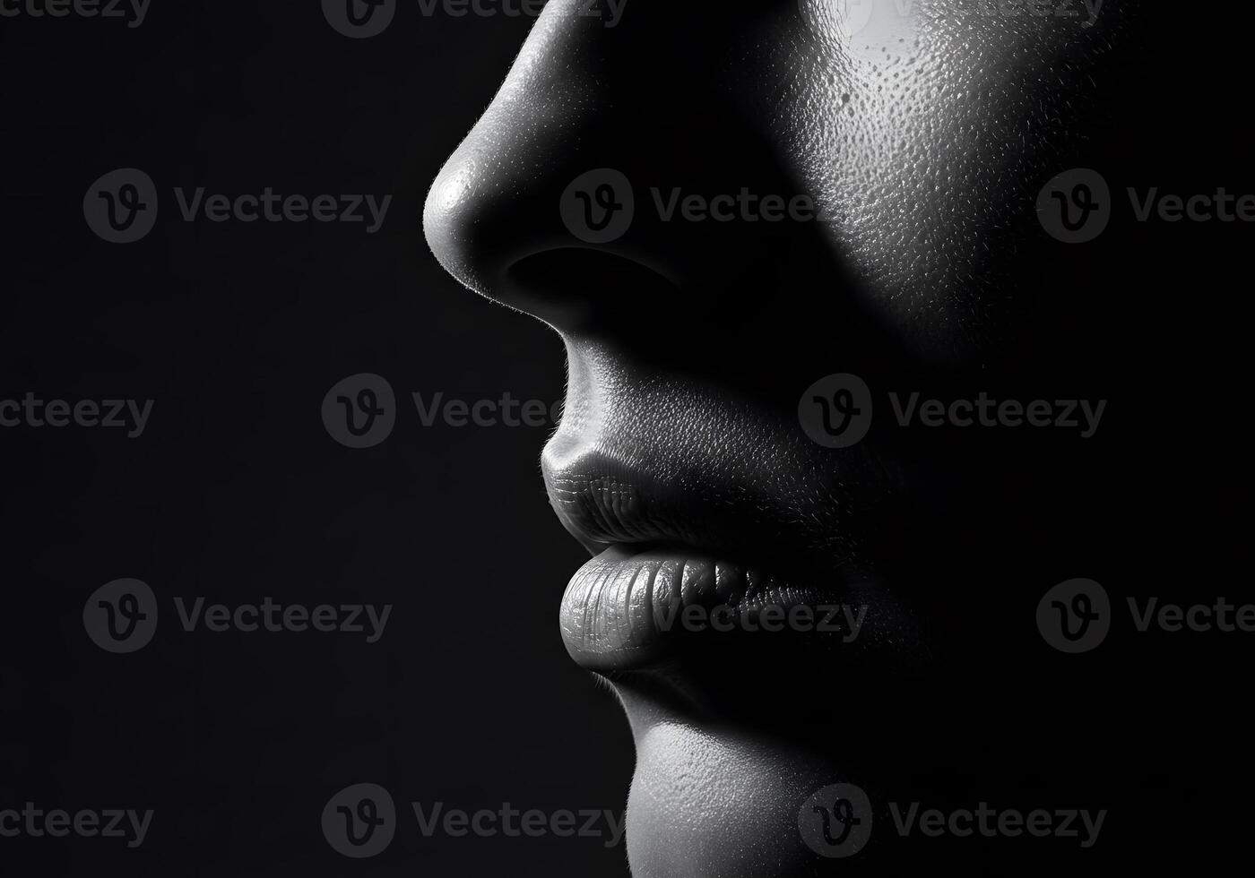 Closeup profile face monochrome photo