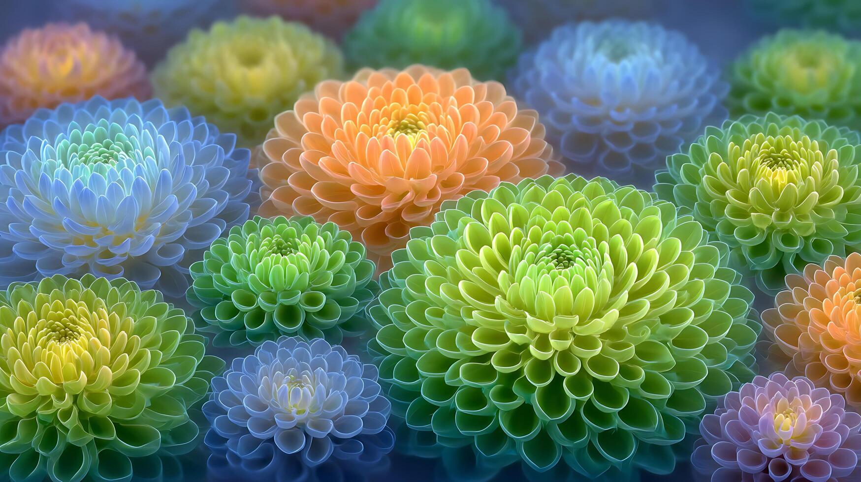 Abstract Multicolored Dahlia Flower Bed photo