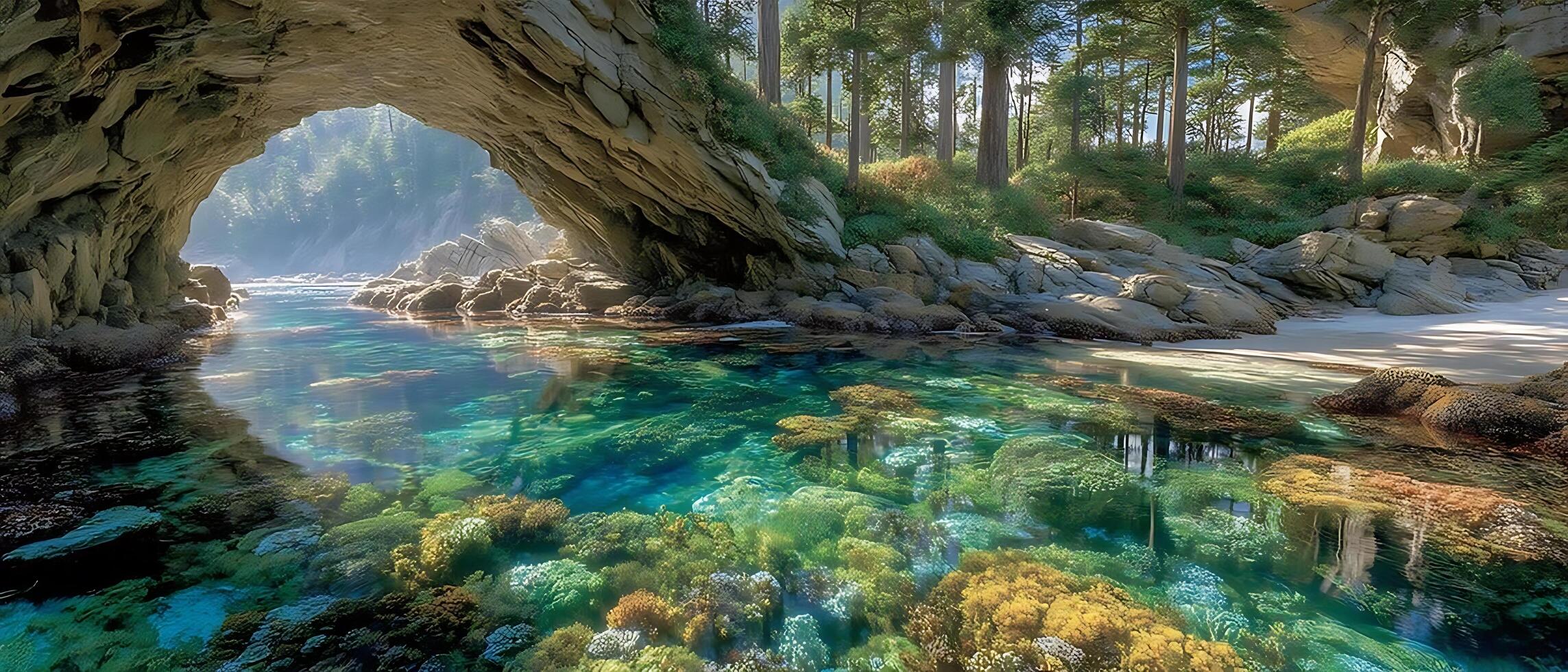 Natural Arch and Forest Pool Scene photo